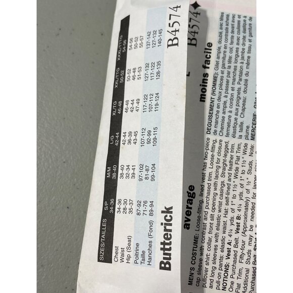 Butterick B4574 Costume Sewing Pattern Musketeer Pirate Robin Hood XL-XXXL NEW - Picture 5 of 6